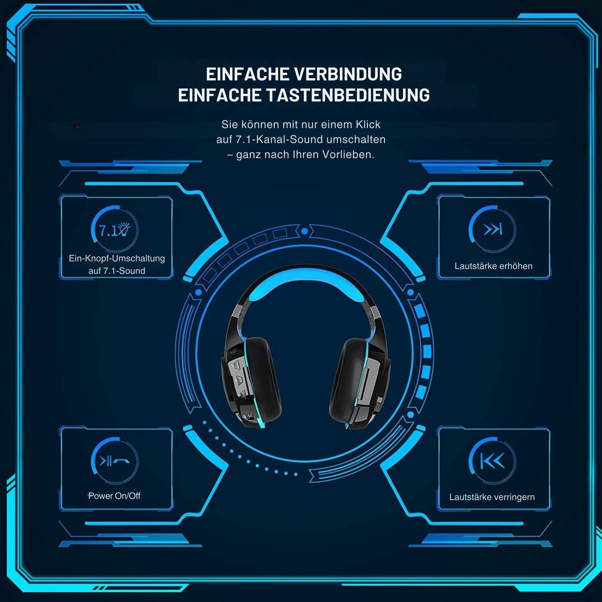 PHOINIKAS Bluetooth Gaming Headset - Mit Mikrofon - G2000 BT - Over-Ear Kopfhörer -Schwarz