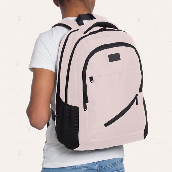 TRVLMORE Rucksack - 36L - 17 Zoll - Laptop-Rucksack mit USB - Schultasche - Herren und Damen - Tasche Pink