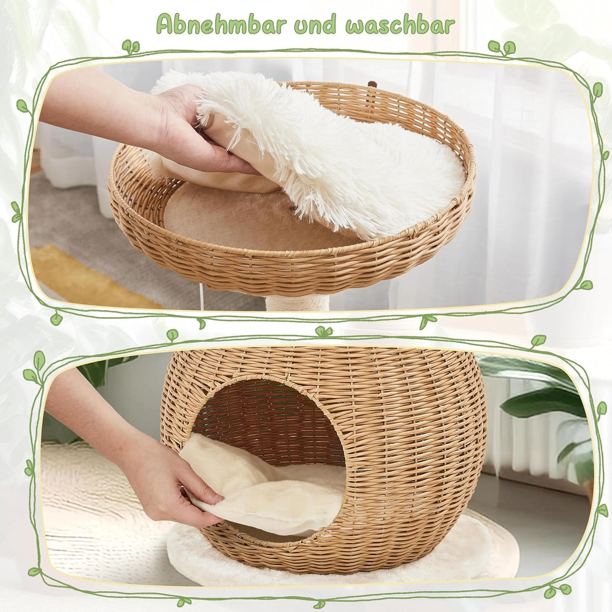 Yaheetech Katzenkratzbaum mit Korb und Katzenhaus - 75 cm - Beige - Kompaktes und stabiles Design
