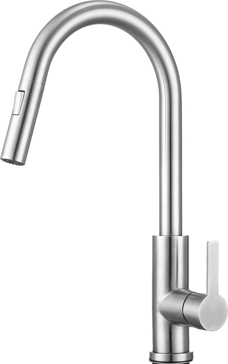 Mizzo Trigo Küchenarmatur mit herausziehbarer Handbrause - Hohe Mischbatterie 44 cm - Matt - Edelstahl