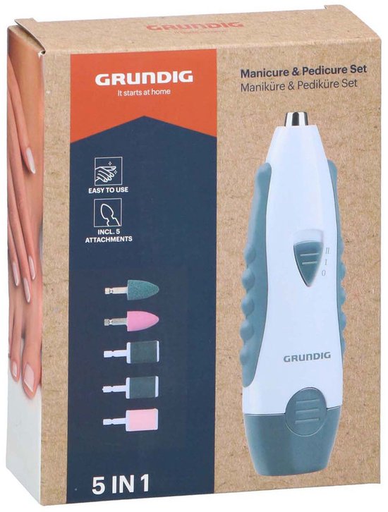 Grundig Elektrisches 5-in-1-Maniküre-Set – Maniküre-Set für Hände und Füße – Elektrische Pediküregeräte mit 5 Aufsätzen – Kompaktes Set für zu Hause und auf Reisen
