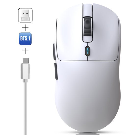 Fuegobird T68 Gaming-Maus – 54 g, ultraleicht – Tri-Mode-Funkverbindung – 12.000 DPI – über USB-C aufladbar – ergonomisch – weiß