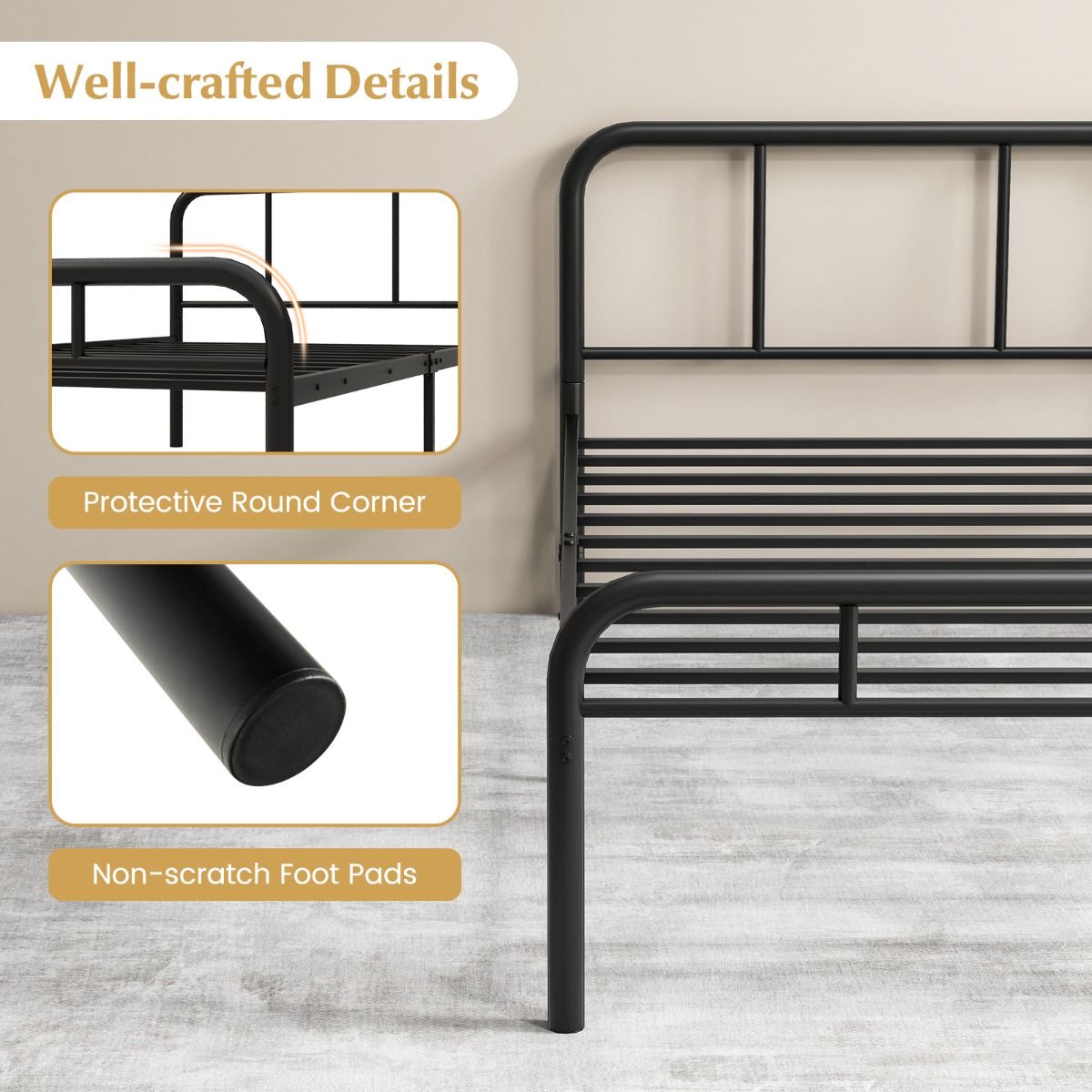 Coast Einzelbett – Bettgestell aus Metall – Kopf- und Fußteil – 90 x 200 cm – Schwarz