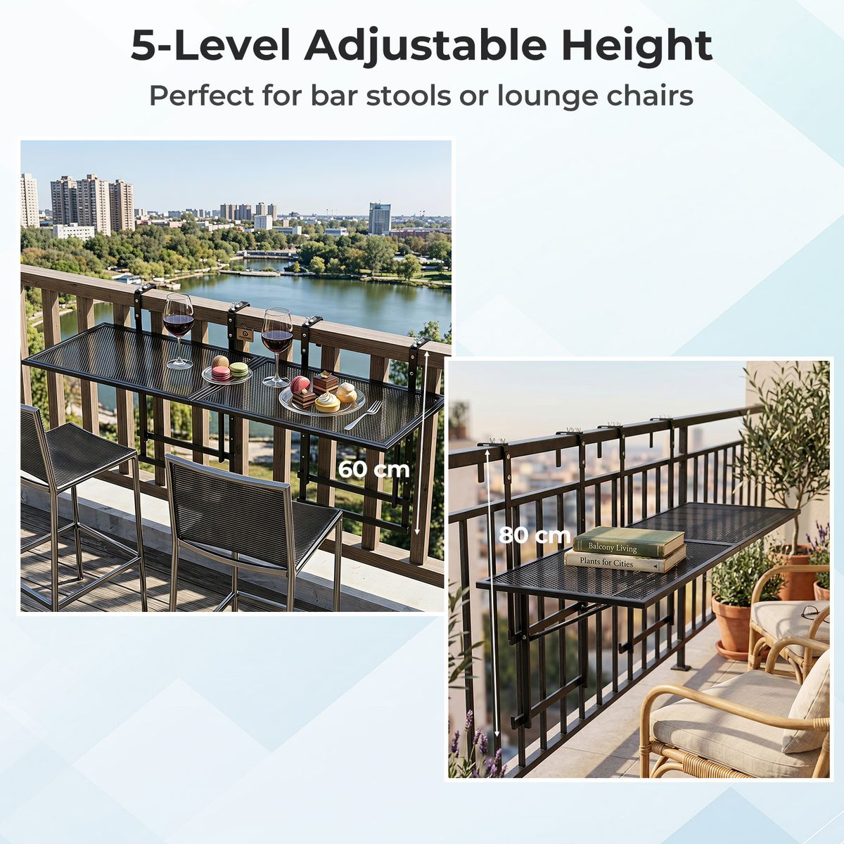 Coast Balkon-Hängetisch-Set – 2-teilig – Zusammenklappbar – Höhenverstellbar – Schwarz