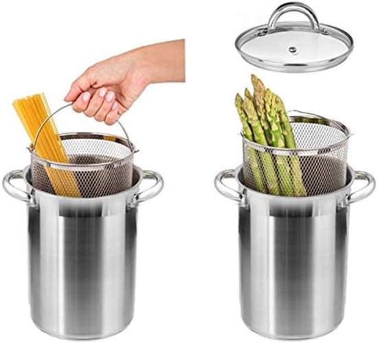 Spargelpfanne aus Edelstahl mit Einsatzkorb – 4,2 l – Geeignet für Induktion und alle Herdarten – Auch als Fritteuse verwendbar!