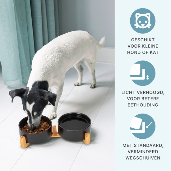 Futternapf Hund - Futternapf Katze - Trinknapf - Mit Ständer - 2x 400 ml - Größe S - Schwarz
