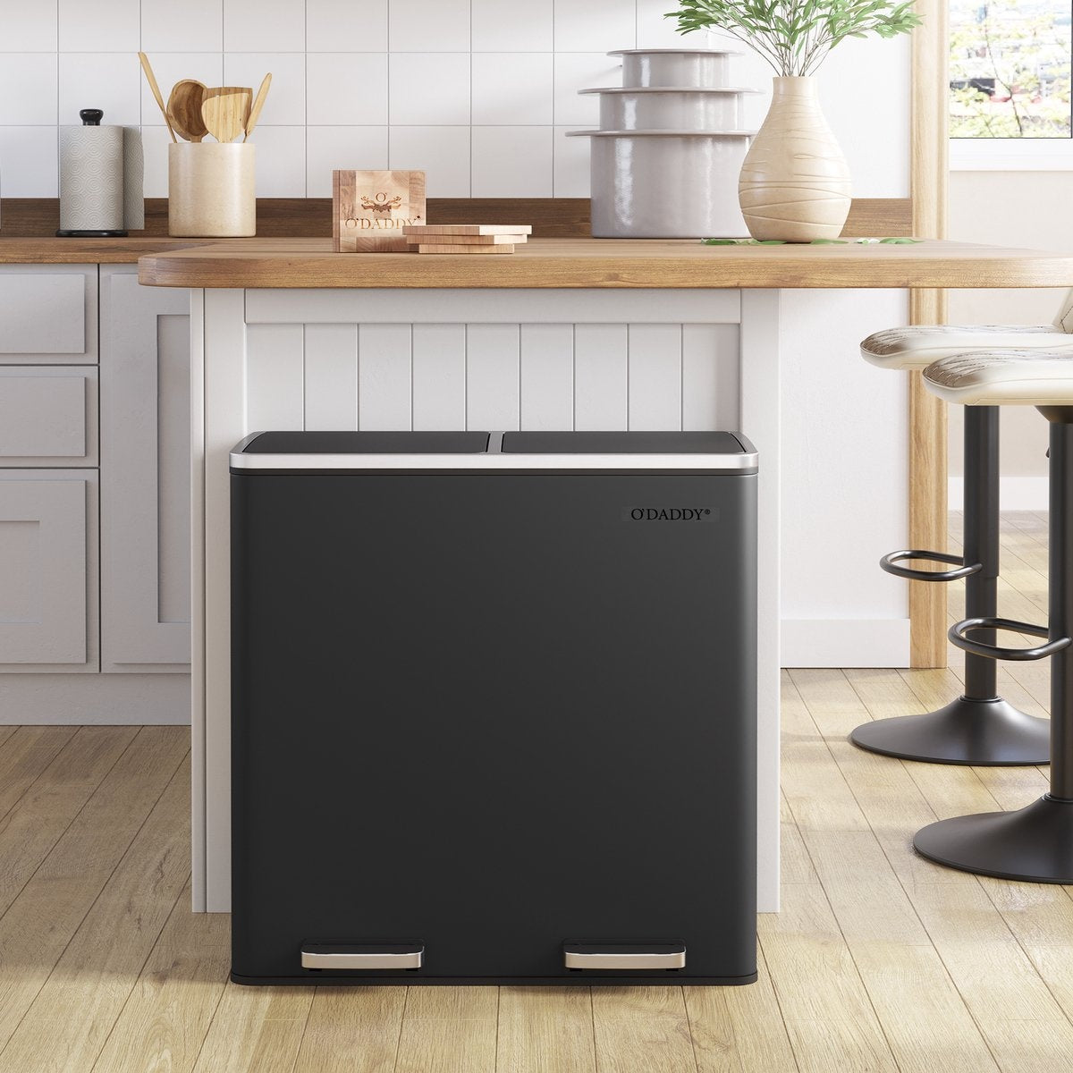 O'DADDYÂ¬Ã† Mülltrenner - Mülleimer 60L (2x 30L) - Treteimer - 59 x 65 x 32 cm - Schwarz