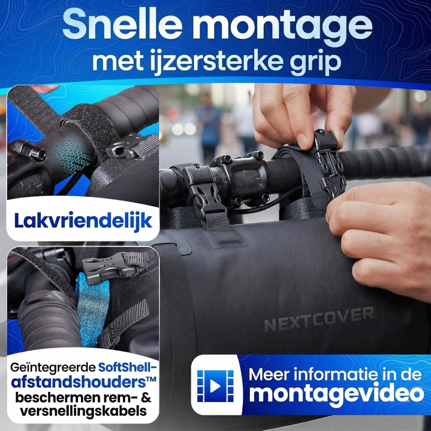 Nextcover Bikepacking Lenkertasche AquaShield - mit hochfrequenzgeschweißten Nähten und lackierfreundlicher Befestigung und universeller Passform - für Mtb und Gravel Bike - schwarzes Tpu - 10 Liter