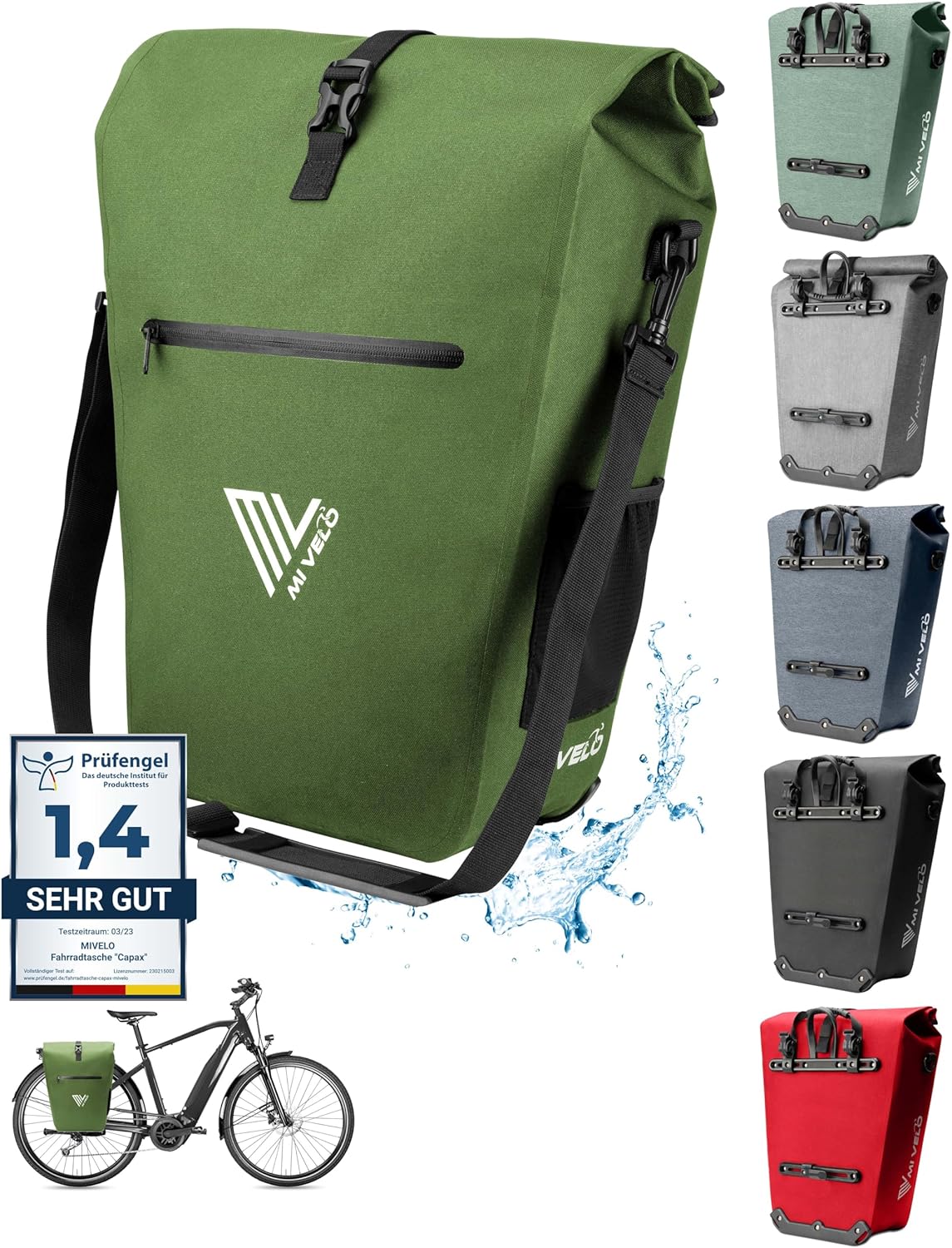 MIVELO Wasserdichte Packtasche 3-in-1 - Mit Laptop-Tasche und Schultergurt - 25L - Olivgrün