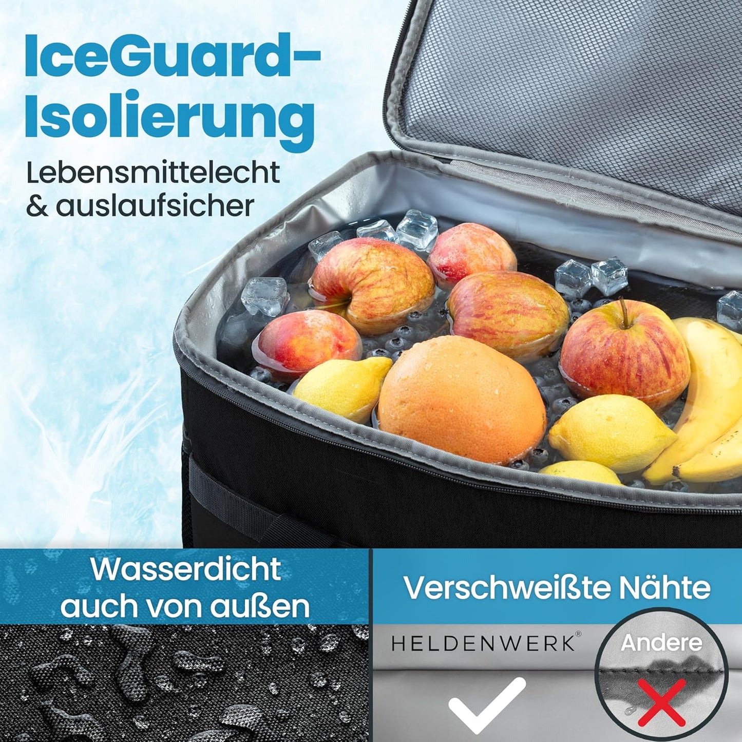 Heroic Kühltasche - 30L - 12 Stunden - 7 Fächer - Schwarz