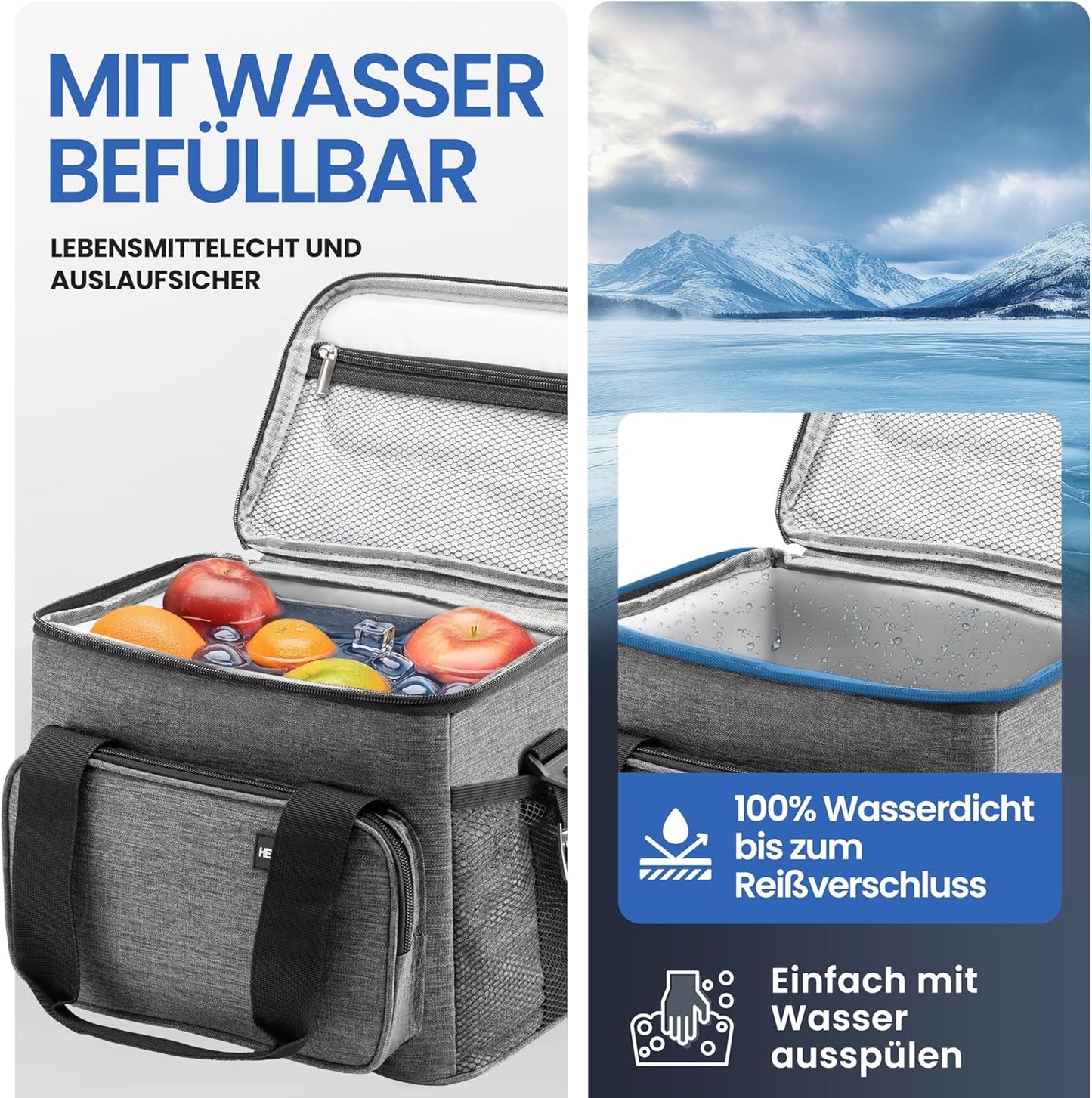 HELDENWERK Kühltasche klein & faltbar 10 L - Isolierte Lunch-Tasche für Essen & Getränke - wasserdicht & auslaufsicher - Picknick-Tasche, Kühlbox, Brunch- und Frühstückstasche