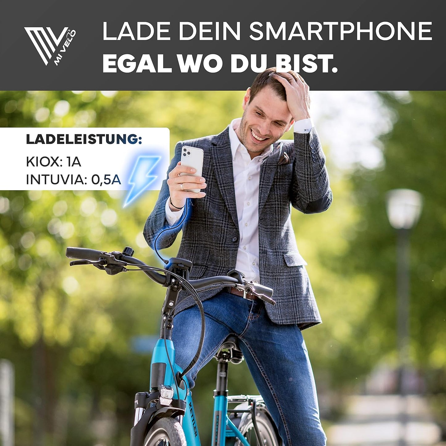 MIVELO E-Bike Ladekabel für Bosch Display - 35 cm OTG Kabel für iPhone (Lightning) - USB-C & Micro-USB - Geeignet für Intuvia, Kiox (nicht 300), Nyon (altes Modell) - Schwarz