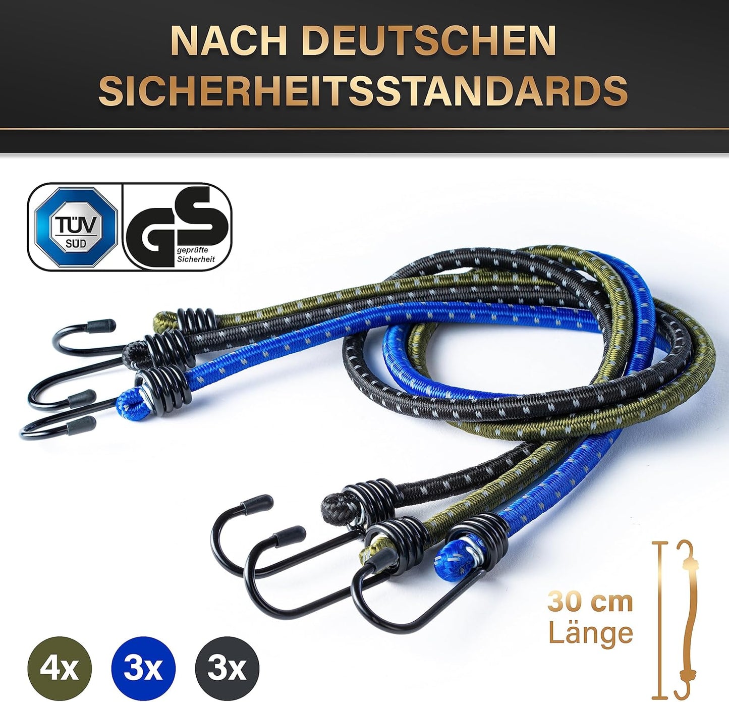 Heroic Expander-Set mit Haken - 10-teilig - TÜV/GS-zertifiziert - für Transport, Camping und Sicherheit