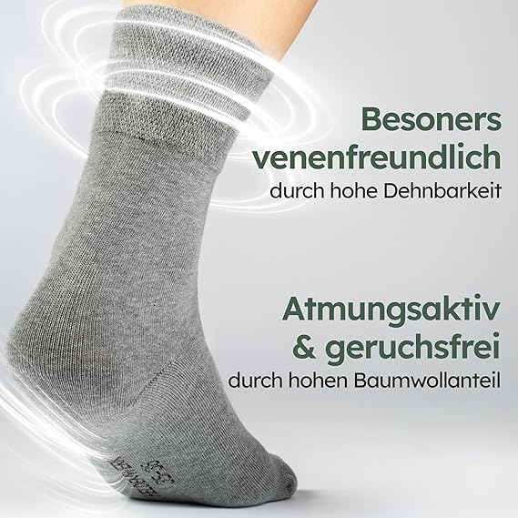 HELDENWERK Komfortsocken für Damen und Herren, 6 Paar, bequeme Socken ohne Gummibund und Naht aus 97% Baumwolle, extra breite Gesundheitssocken mit Komfortbund - Größe35-38