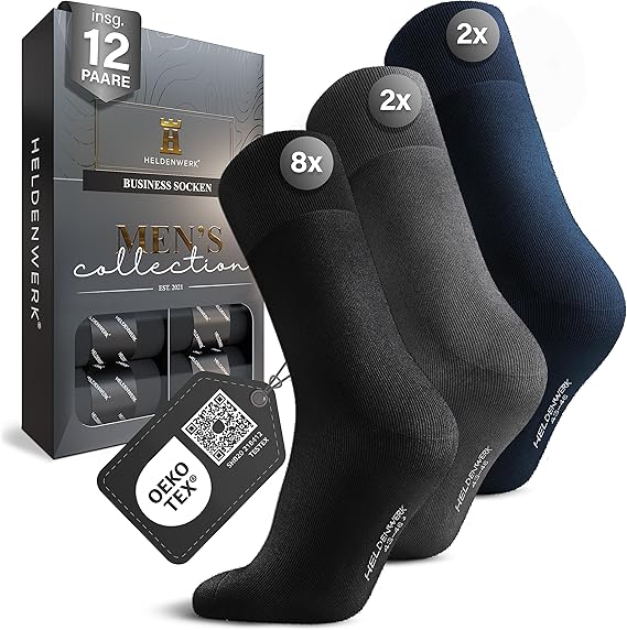 Heroic Herren Socken 43-46 - 12 Stück - Schwarz, Grau & Marineblau - Business & Komfortabel