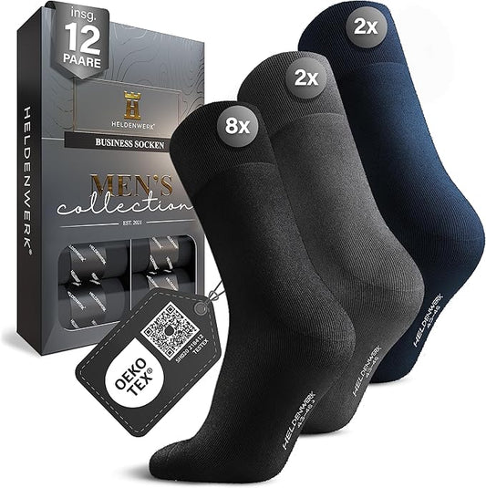 HELDENWERK Herren Socken aus atmungsaktiver Baumwolle ohne drückende Naht, Business Herrensocken, Anzugssocken - Größe 47-50 - (8 x schwarz, 2 x grau, 2 x marineblau)