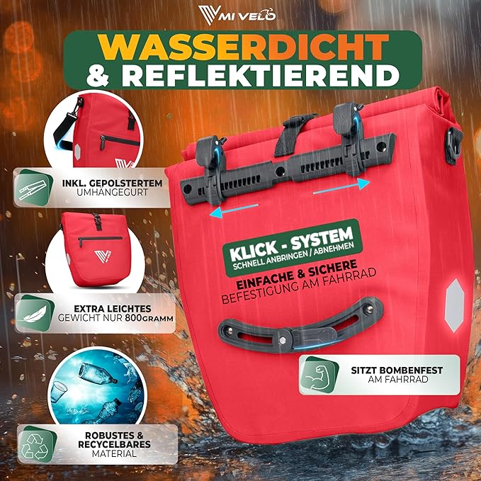 MIVELO Gepäckträgertasche & Schultertasche – 20 Liter – Rot