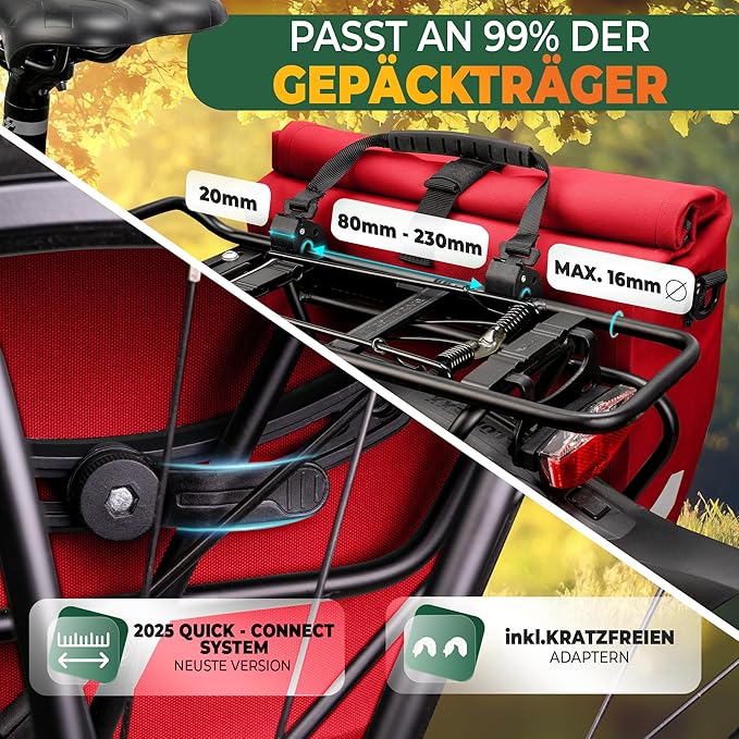 MIVELO Gepäckträgertasche & Schultertasche – 20 Liter – Rot