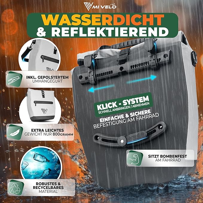 MIVELO Packtasche - Wasserdicht & Inkl. Laptopfach & Schultergurt - 20 Liter - Reflektierend