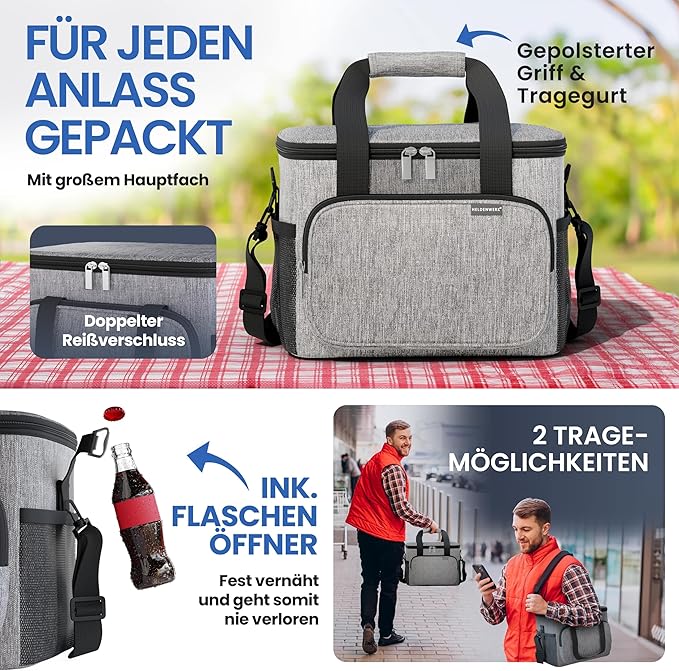 HELDENWERK Große Kühltasche, faltbar, isolierte Kühltasche, Thermotasche, auslaufsicher und wasserdicht, Picknick-Lunchbag, Frühstückstasche, Thermotasche, Isoliertasche - 30 L