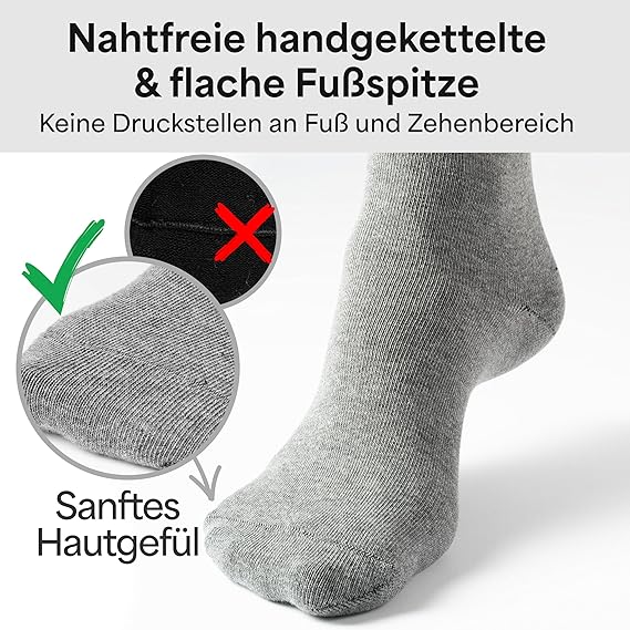 HELDENWERK Diabetikersocken für Damen und Herren, 10 Paar, Diabetikersocken ohne Gummizug und Naht aus 97% Baumwolle, extra breite Gesundheitssocken mit Komfortbund - Größe 39-42 - Grau
