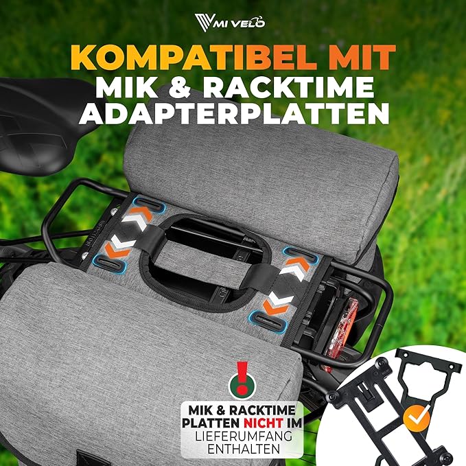 MIVELO Gepäckträgertasche – Doppel & Wasserdicht – 36 Liter – Kompatibel mit MIK & Racktime – Grau