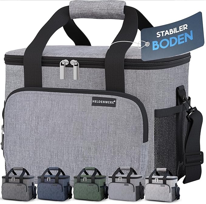 HELDENWERK Große Kühltasche, faltbar, isolierte Kühltasche, Thermotasche, auslaufsicher und wasserdicht, Picknick-Lunchbag, Frühstückstasche, Thermotasche, Isoliertasche - Grau