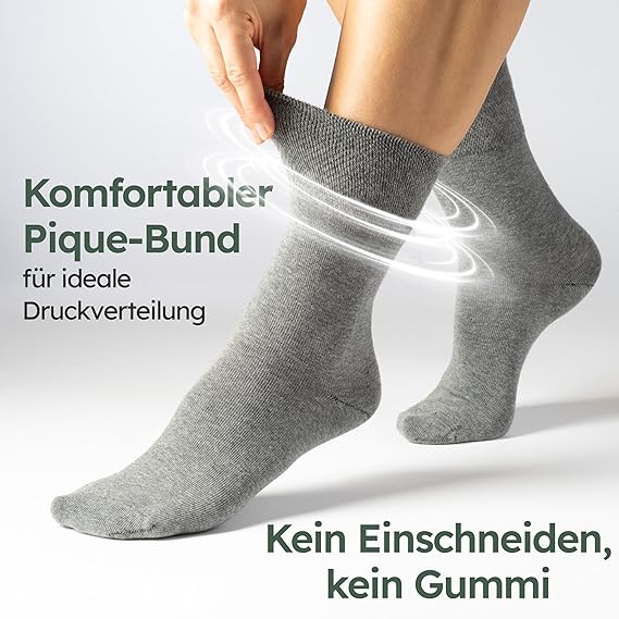 HELDENWERK Komfortsocken für Damen und Herren, 6 Paar, bequeme Socken ohne Gummibund und Naht aus 97% Baumwolle, extra breite Gesundheitssocken mit Komfortbund - Größe35-38