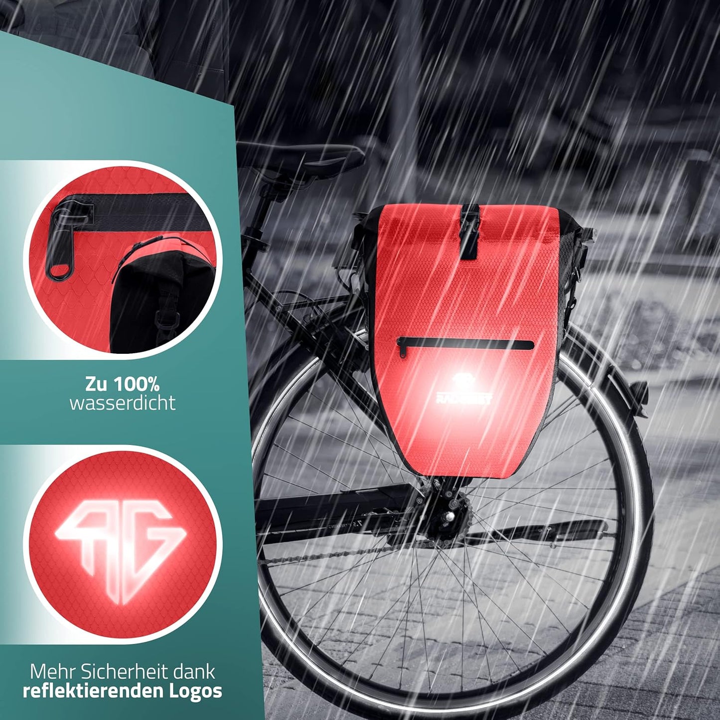 RADGEIST Packtasche Gepäcktasche - 28 L - Rote Plane - Wasserdicht mit Laptopfach - Sportlich & funktionell - Inklusive Schultergurt & Reflektoren