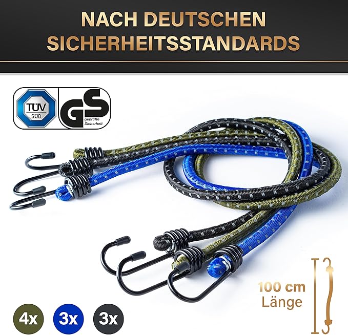 Heroism 10er-Set Gummizurrgurte mit Haken - TÜV/GS-geprüft, elastisch, 30-100 cm, für Transport, Camping und Sicherheit