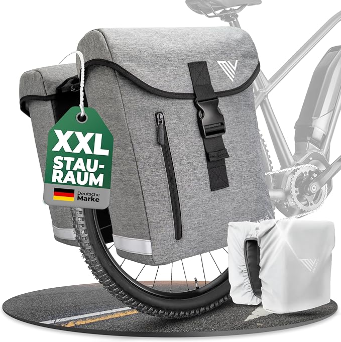 MIVELO Gepäckträgertasche – Doppel & Wasserdicht – 36 Liter – Kompatibel mit MIK & Racktime – Grau