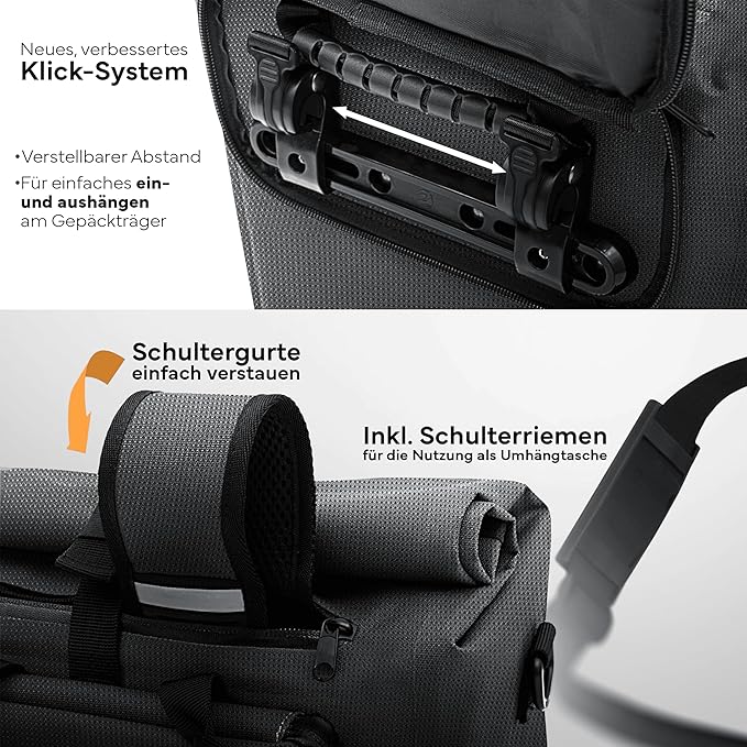 MIVELO 3-in-1 Packtasche - Rucksack & Umhängetasche - Wasserdicht - Mit Laptopfach - 20L - Schwarz Reflektierend