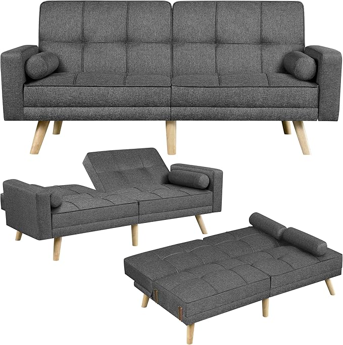 Yaheetech Schlafsofa Dunkelgrau - 3-in-1 Klappsofa mit verstellbarer Rückenlehne - Liegefläche 163 x 106 cm
