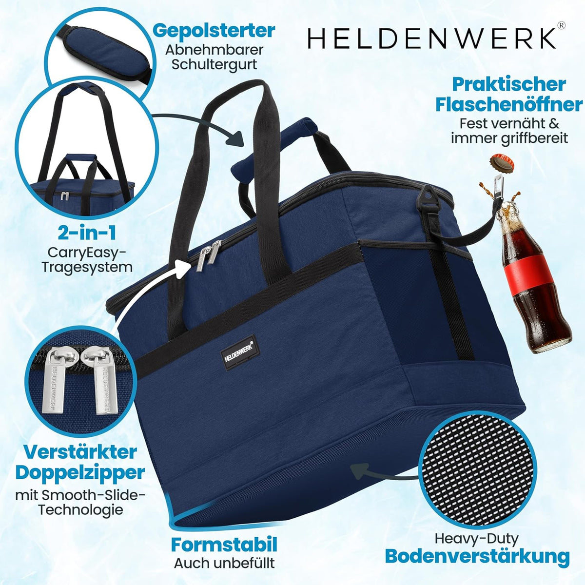 Heroic Kühltasche - 30L - 12 Stunden - 7 Fächer - Marineblau