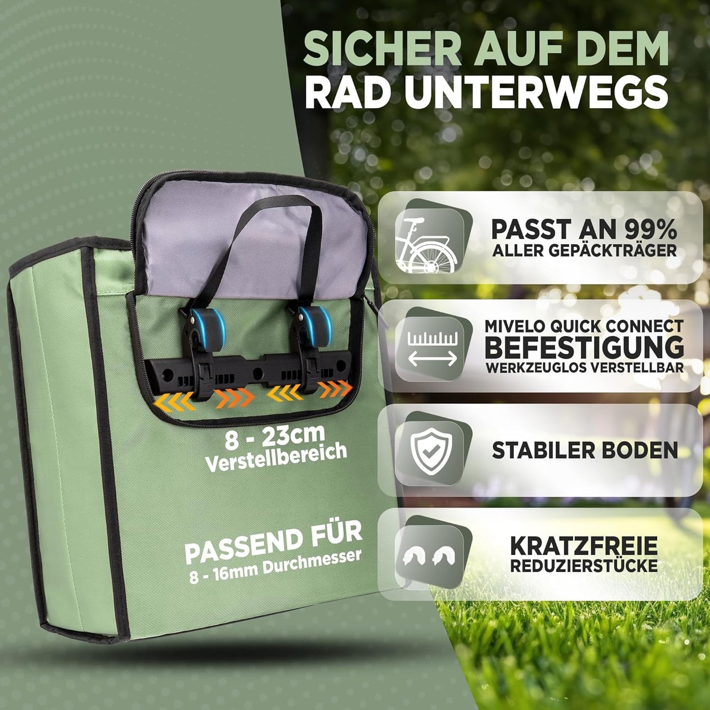 MIVELO 3-in-1-Fahrradtasche - Wasserdicht - Abnehmbare Kühltasche - 25L - Mint