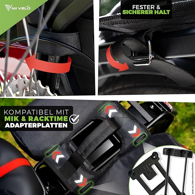MIVELO - Doppelte Fahrradtasche - 36L Kapazität - Schwarz & RPET - Regenschutz - MIK & Racktime kompatibel - Aus recyceltem Material