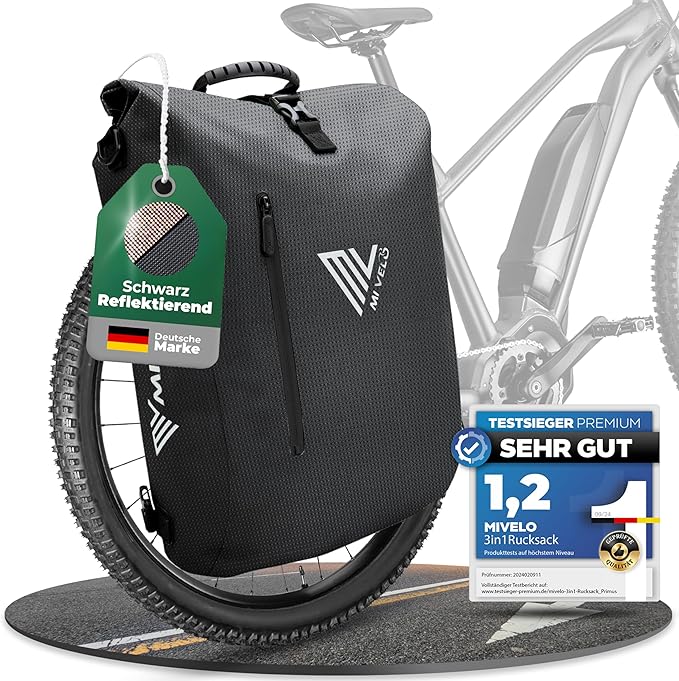 MIVELO 3-in-1 Packtasche - Rucksack & Umhängetasche - Wasserdicht - Mit Laptopfach - 20L - Schwarz Reflektierend