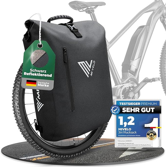 MIVELO 3-in-1 Packtasche - Rucksack & Umhängetasche - Wasserdicht - Mit Laptopfach - 20L - Schwarz Reflektierend