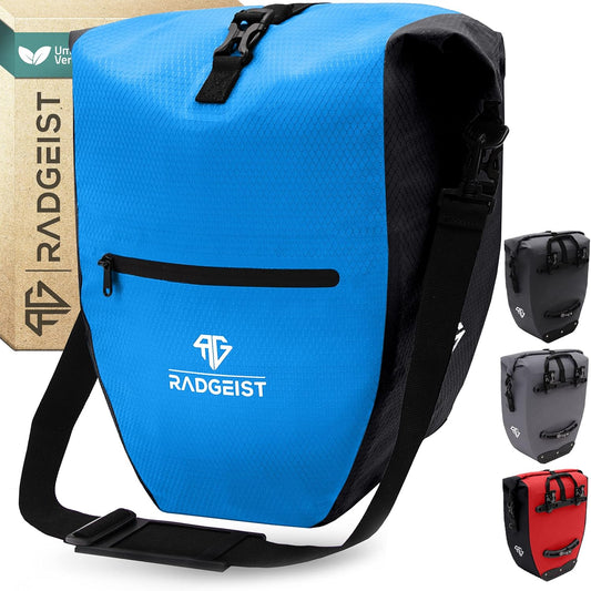 RADGEIST Fahrradtasche - Für Fahrradträger - Wasserdicht - Mit Reflektoren - 28 Liter - Blau