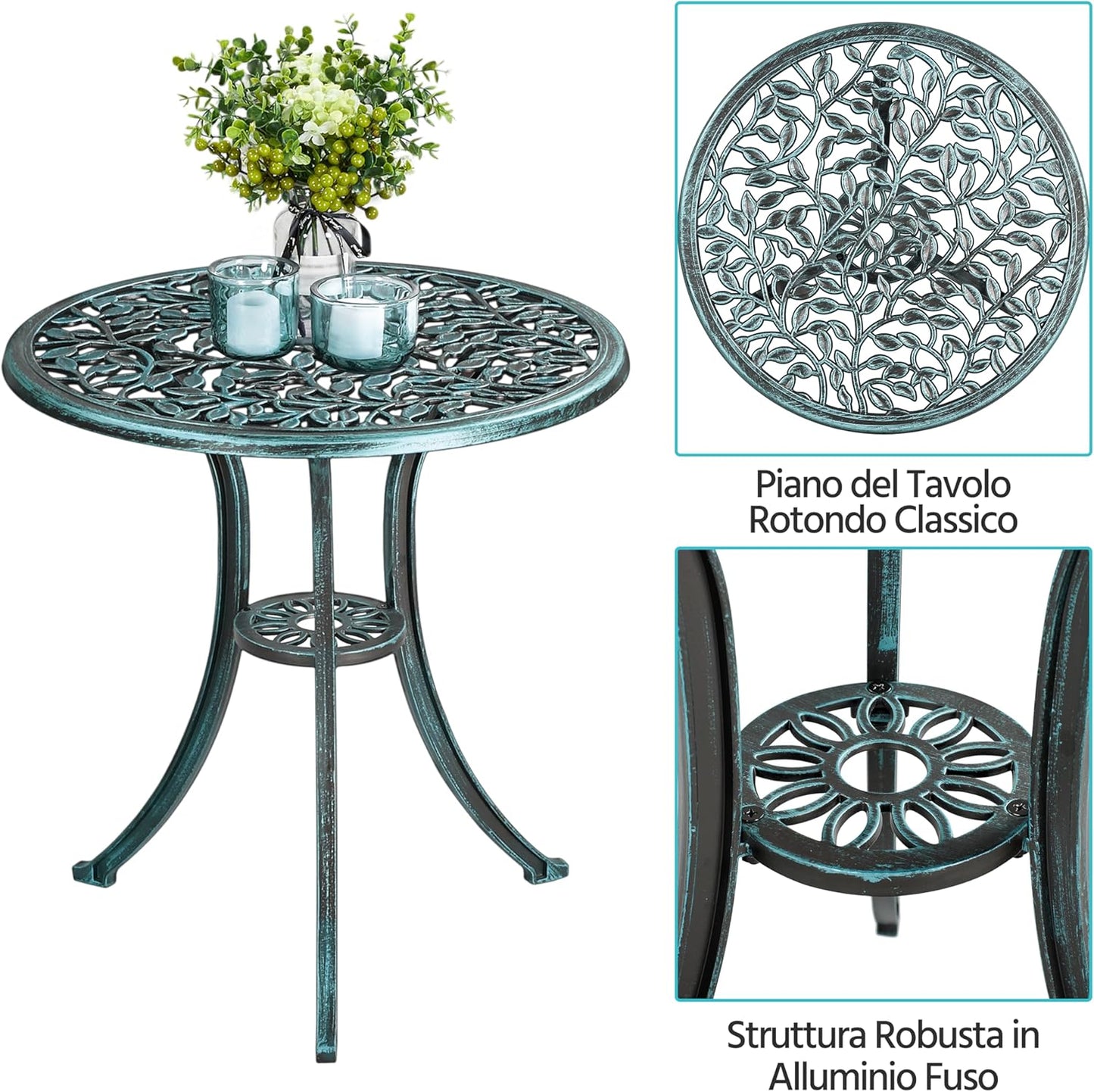 Yaheetech Bistro-Set, 3-teilig – Grün – Gartengarnitur aus Metall mit 2 Stühlen und einem Tisch