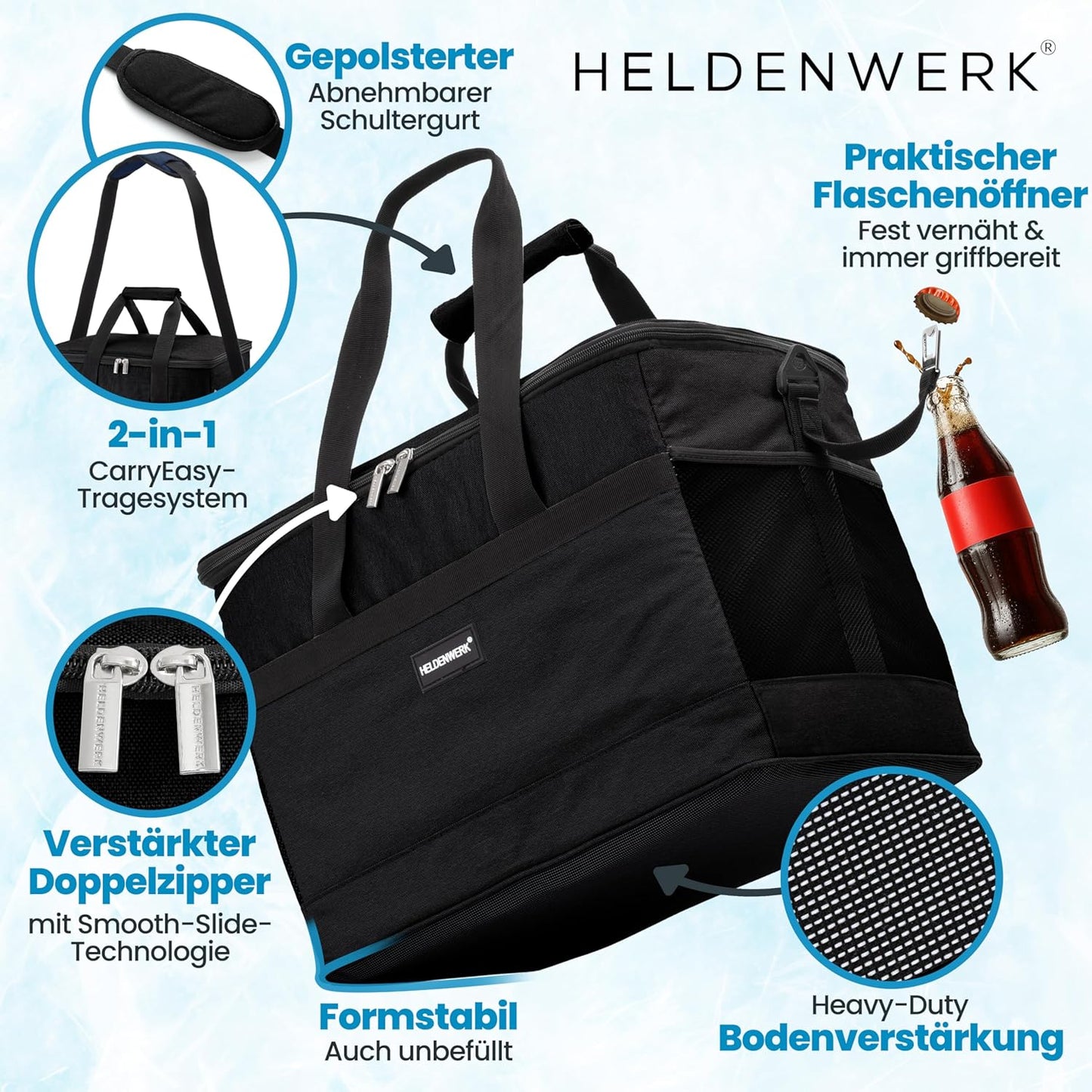 Heroic Kühltasche - 40L- 12 Stunden - 7 Fächer - Schwarz
