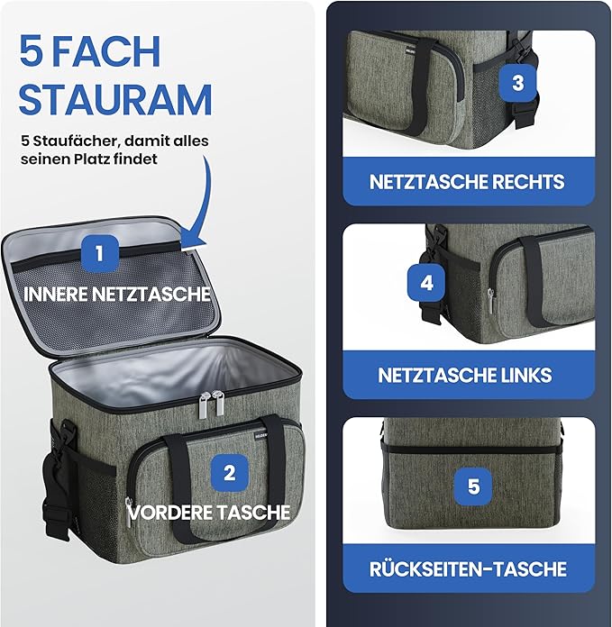 HELDENWERK Große Kühltasche, faltbar, isolierte Kühltasche, Thermotasche, auslaufsicher und wasserdicht, Picknick-Lunchbag, Frühstückstasche, Thermotasche, Isoliertasche - Olivgrün