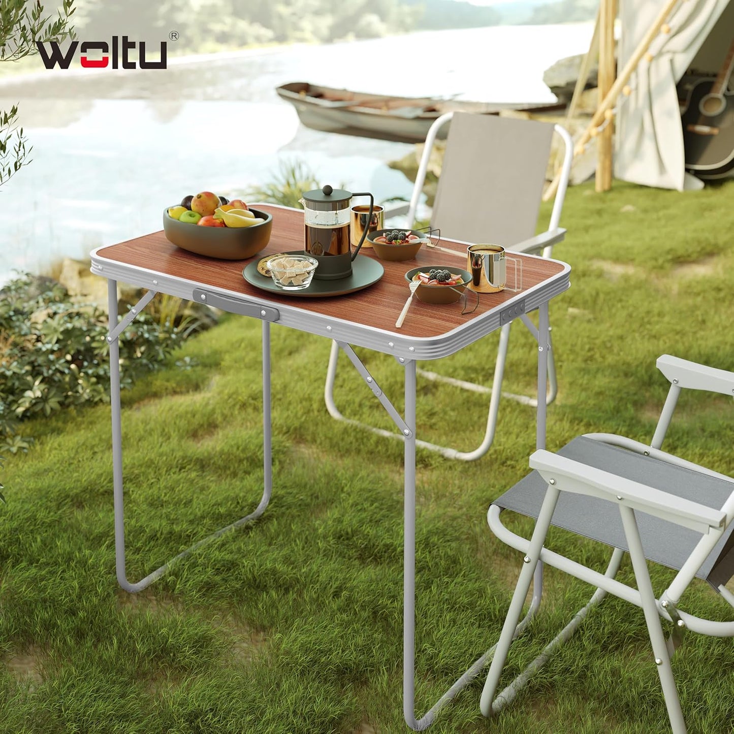 Woltu Camping-Tisch – max. 40 kg – 70 x 50 x 60 cm – Eiche