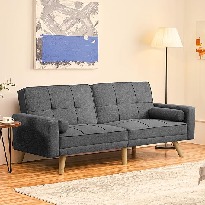 Yaheetech Schlafsofa Dunkelgrau - 3-in-1 Klappsofa mit verstellbarer Rückenlehne - Liegefläche 163 x 106 cm