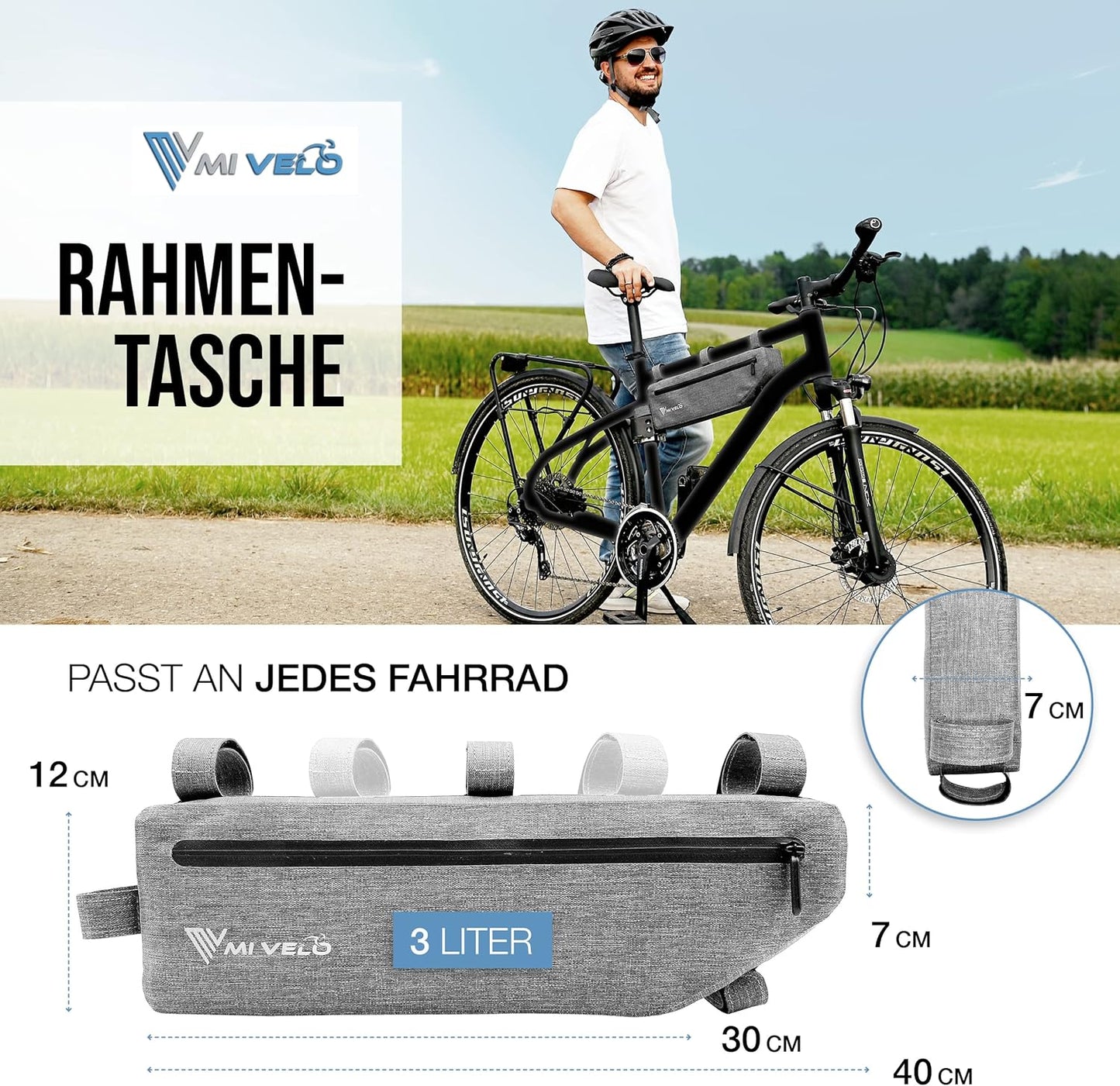 MIVELO - Gepäckträgertasche - 3L - Wasserdicht - Grau - 41 x 7 x 13 cm