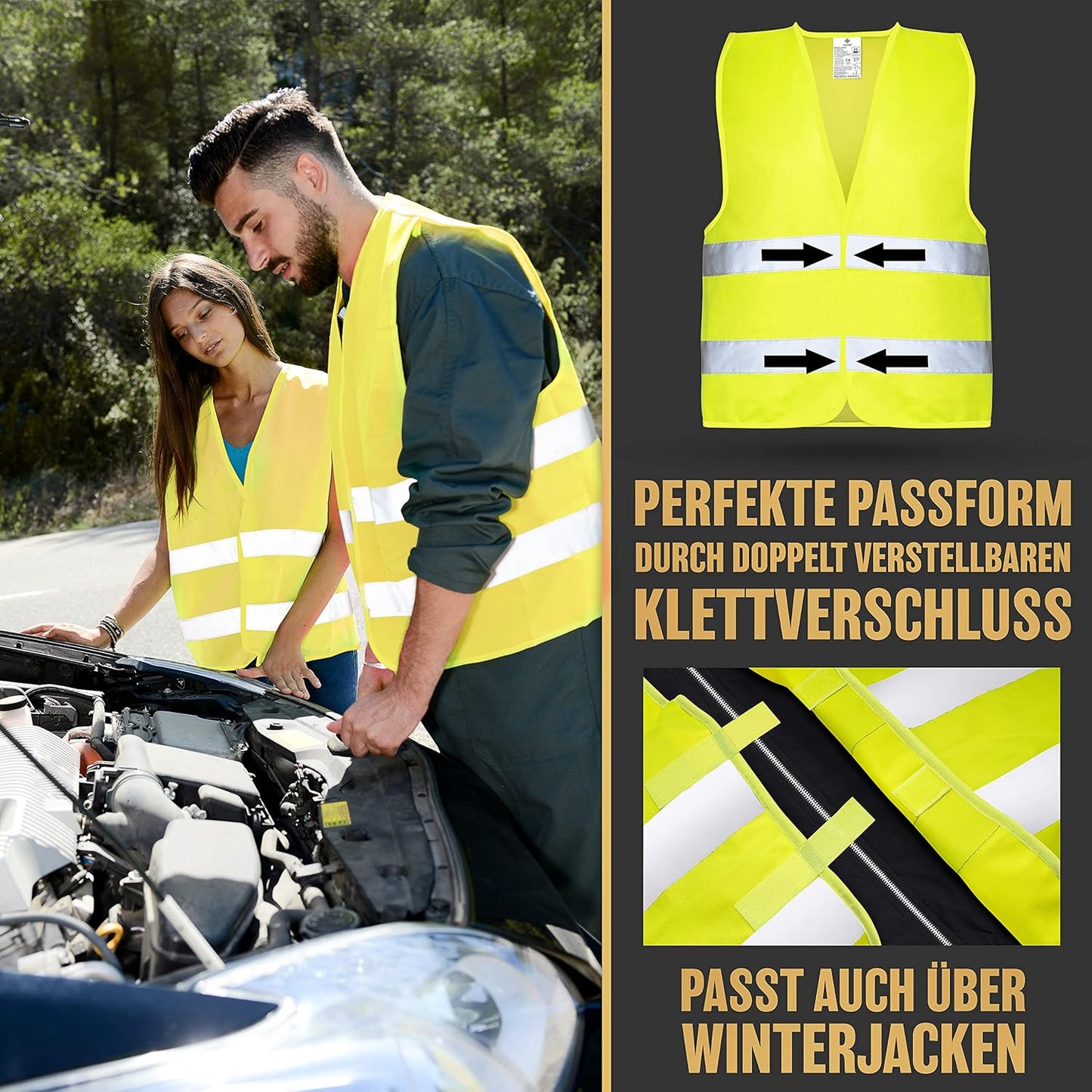 Heroic Sicherheitswesten Auto - 5+1 Set - Inklusive Kinderweste - Europäisch zugelassen - Reflektierend - Gelb
