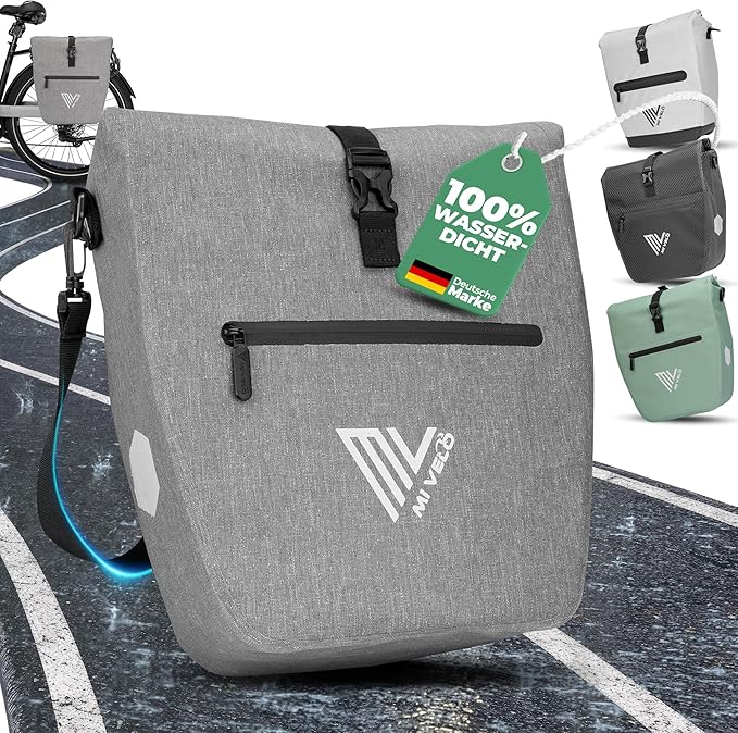 MIVELO Fahrradtasche – 2in1 Gepäckträgertasche & Schultertasche – 20 Liter – Grau