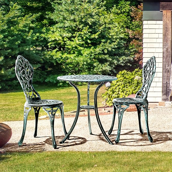 Yaheetech Bistro-Set, 3-teilig – Grün – Gartengarnitur aus Metall mit 2 Stühlen und einem Tisch