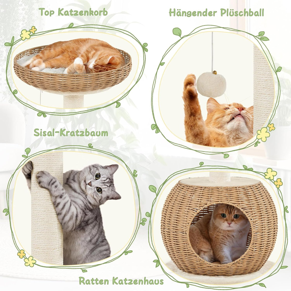 Yaheetech Katzenkratzbaum mit Korb und Katzenhaus - 75 cm - Beige - Kompaktes und stabiles Design