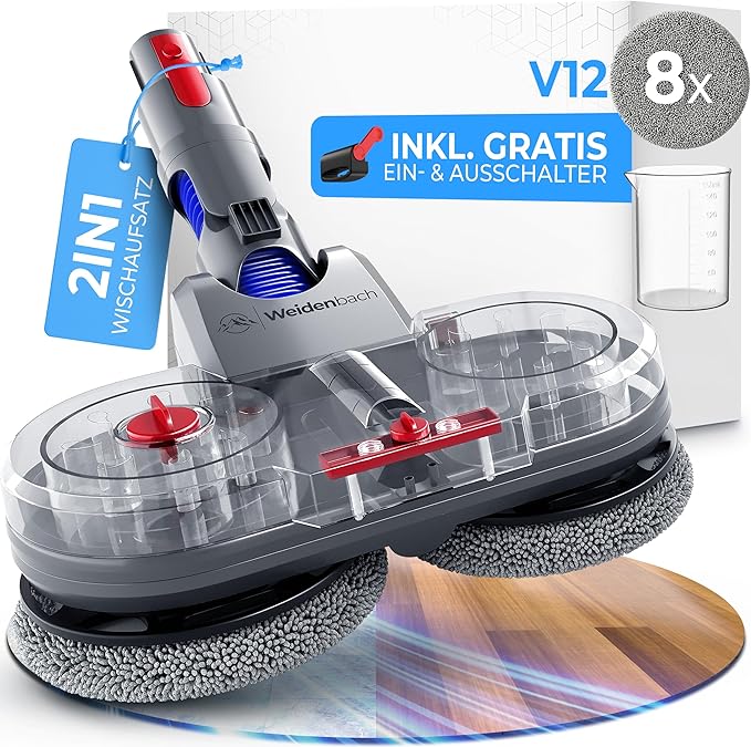 Testsieger - Moppaufsatz für Dyson V12 - Elektrostaubsauger - Moppaufsatz - Nass- und Trockensauger - mit abnehmbarem Wassertank, Nachfüllbehälter und 8 waschbaren Mopps